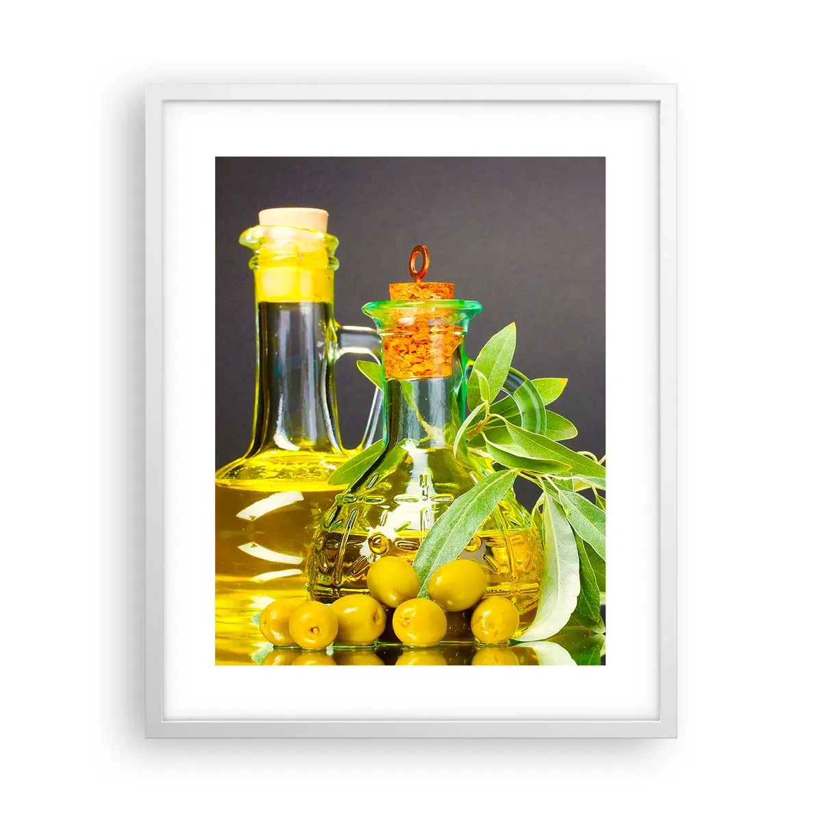 Póster en marco blanco - Bodegón con aceitunas y aceite - 40x50 cm