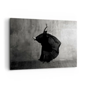 Cuadro sobre lienzo - Impresión de Imagen - Silueta en blanco y negro de una bailarina en movimiento contra un fondo de pared. - 120x80cm - Cargada de pasión - Decoración de pared moderna para salón y dormitorio ARTTOR