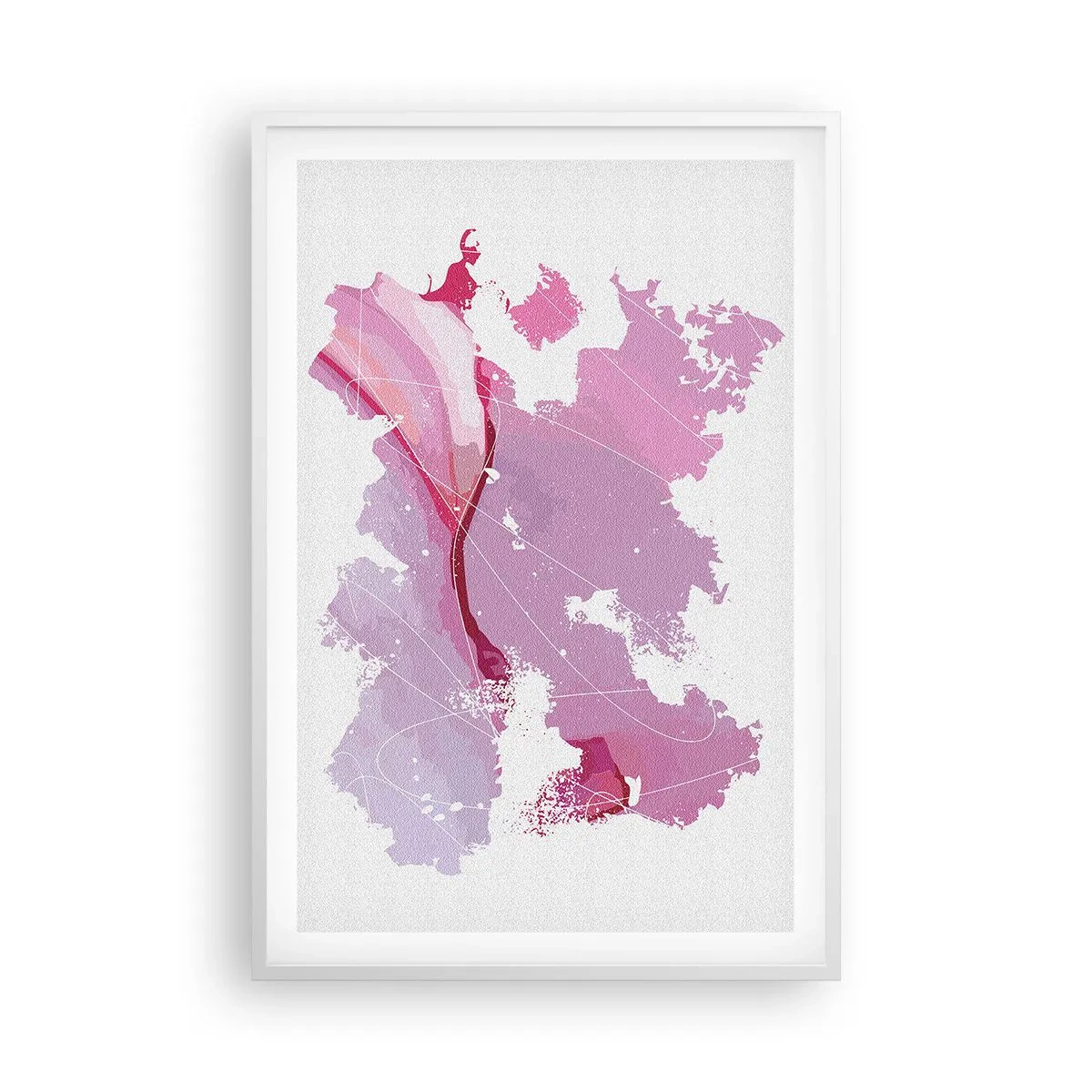 Póster en marco blanco - Mapa de un mundo rosa - 61x91 cm
