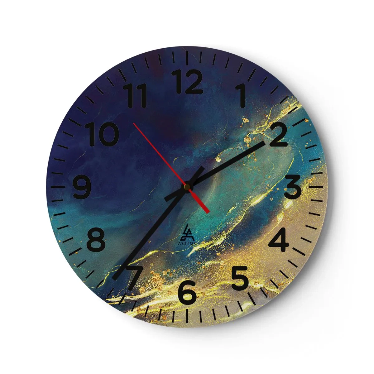 Reloj de pared - Reloj de vidrio - Inundación dorada - 40x40 cm