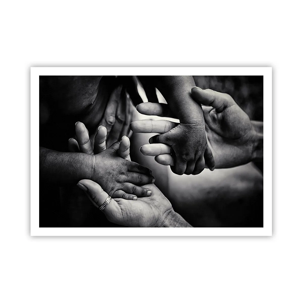 Póster - Manos en blanco y negro de diferentes generaciones. - 100x70cm - Ser humano - Decoración de pared moderna para salón y dormitorio ARTTOR