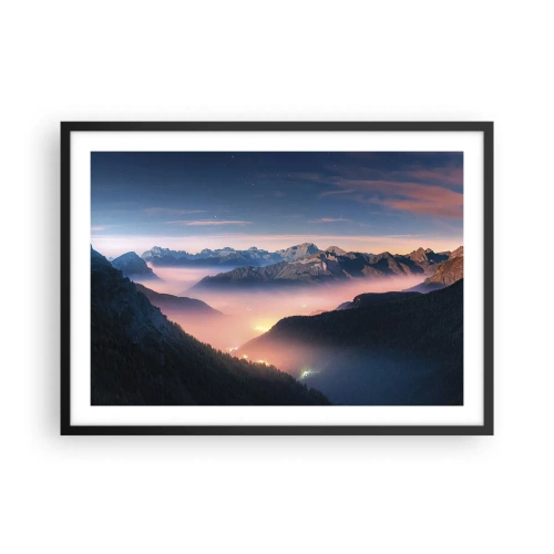 Póster en marco negro - Un paisaje de montaña con un valle lleno de niebla. - 70x50cm - Luz en los valles - Decoración de pared moderna para salón y dormitorio ARTTOR