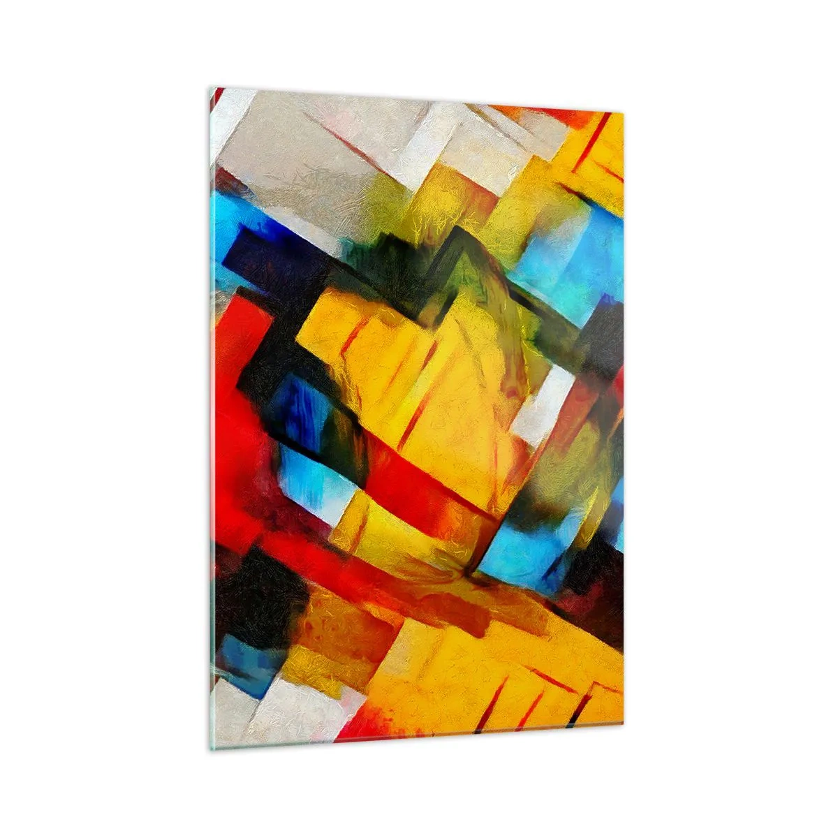 Cuadro sobre vidrio - Impresiones sobre Vidrio - Composición abstracta de formas geométricas - 50x70cm - Un popurrí multicolor - Decoración de pared moderna para salón y dormitorio ARTTOR