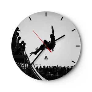 Reloj de pared - Reloj de vidrio - Motivo en blanco y negro de un patinador en una rampa entre una multitud de personas. - 30x30cm - Héroes y espectadores - Decoración de pared moderna para salón, cocina y dormitorio ARTTOR