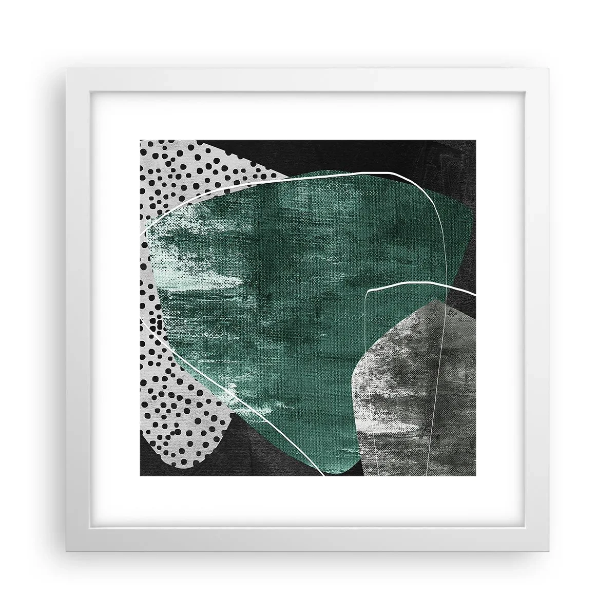 Póster en marco blanco - Abstracción colorista con un copo de oro - 30x30 cm