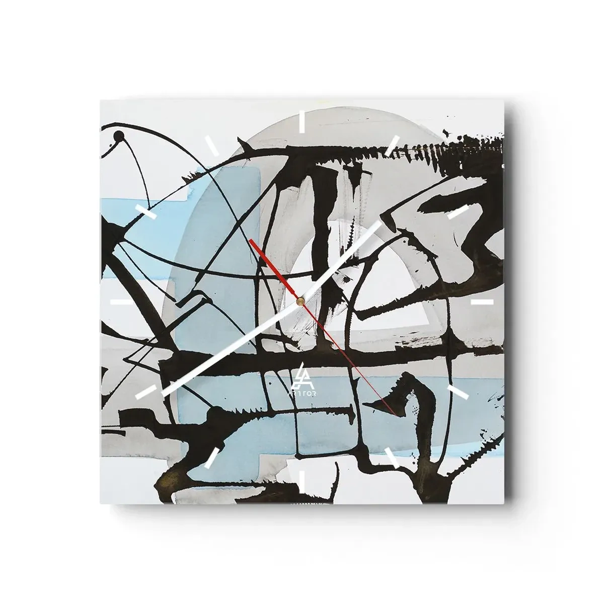 Reloj de pared - Reloj de vidrio - Líneas y formas abstractas en azul y negro. - 30x30cm - Azul a pesar de todo - Decoración de pared moderna para salón y dormitorio ARTTOR