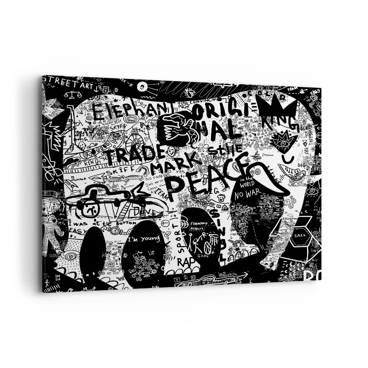 Cuadro sobre lienzo - Impresión de Imagen - Gráficos en blanco y negro con motivos de grafiti. - 100x70cm - El rico mundo de la calle - Decoración de pared moderna para salón y dormitorio ARTTOR