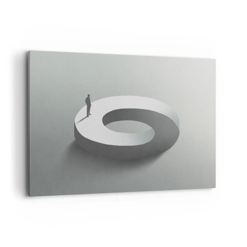 Cuadro sobre lienzo - Impresión de Imagen - Un hombre sobre una estructura gris y abstracta. - 120x80cm - Ser sabio no es una labor sencilla - Decoración de pared moderna para salón y dormitorio ARTTOR