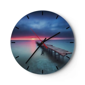 Reloj de pared - Reloj de vidrio - Un embarcadero de madera sobre un mar tranquilo al atardecer. - 30x30cm - Entre el cielo y el agua - Decoración de pared moderna para salón, cocina y dormitorio ARTTOR