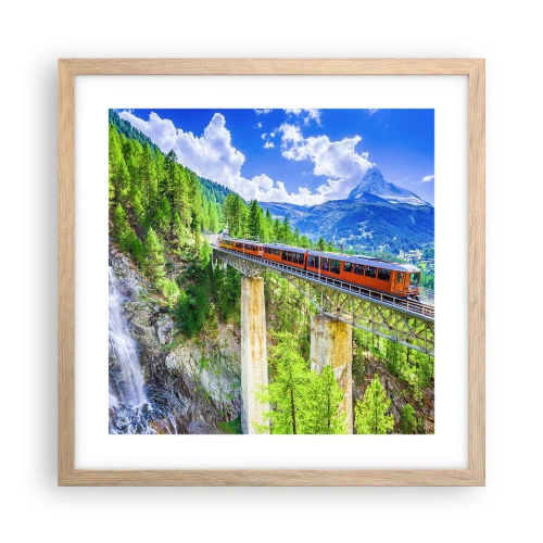 Póster en marco roble claro - Ferrocarril a los Alpes - 40x40 cm