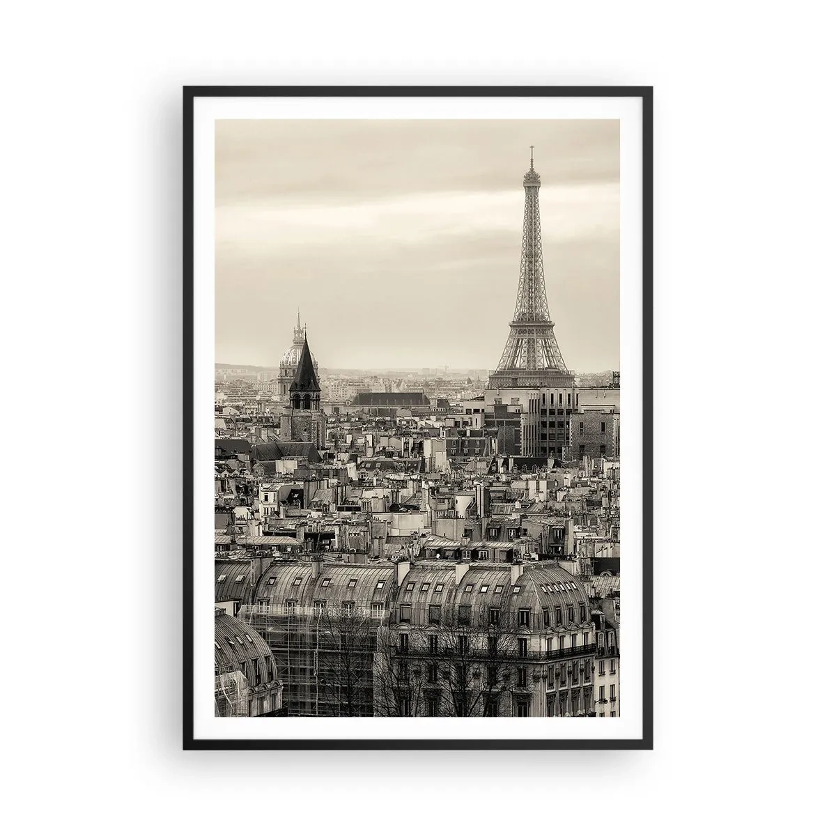 Póster en marco negro - Sobre los tejados de París - 70x100 cm
