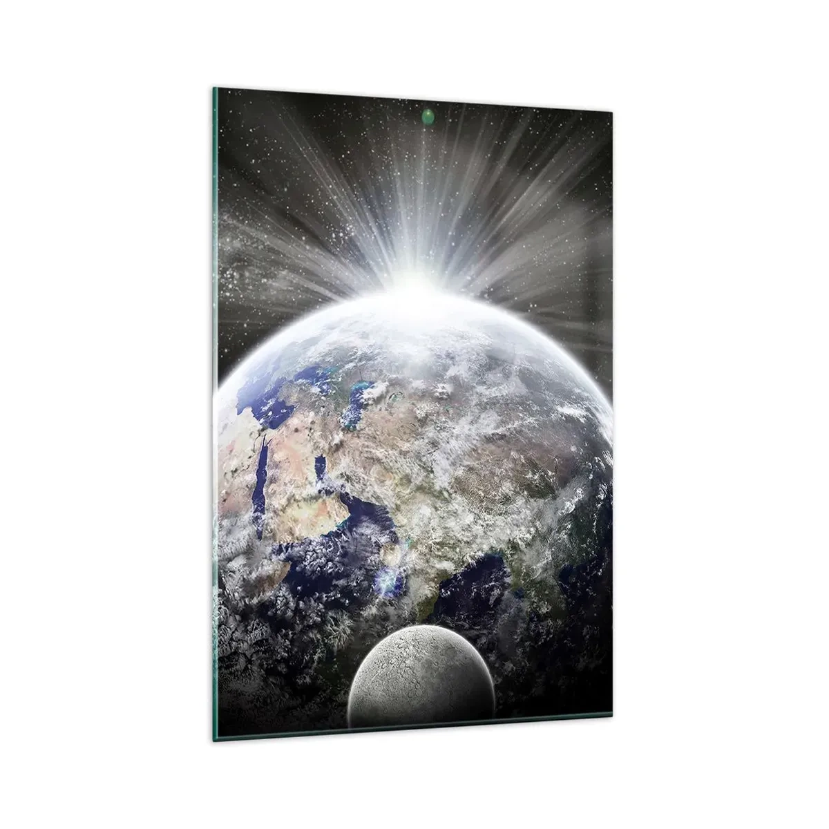 Cuadro sobre vidrio - Impresiones sobre Vidrio - La Tierra y la Luna iluminadas por el resplandor del espacio. - 80x120cm - En todo su esplendor - Decoración de pared moderna para salón y dormitorio ARTTOR