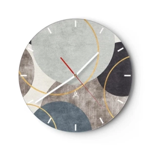 Reloj de pared - Reloj de vidrio - Una elegante composición de círculos y arcos en colores tenues. - 30x30cm - Círculo tras círculo - Decoración de pared moderna para salón, cocina y dormitorio ARTTOR