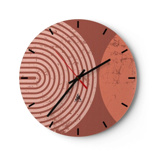 Reloj de pared - Reloj de vidrio - Geometría de círculos en tonos terracota y rosa. - 30x30cm - Estrecha relación - Decoración de pared moderna para salón, cocina y dormitorio ARTTOR