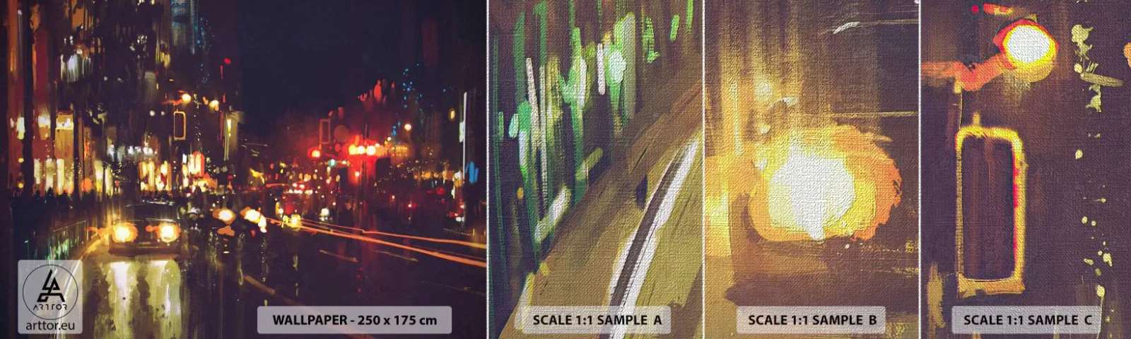 Muestra de fotomural Premium Canvas - Hundido en la luz de la noche - Ciudad, Arquitectura, La vida nocturna - 100x30 cm