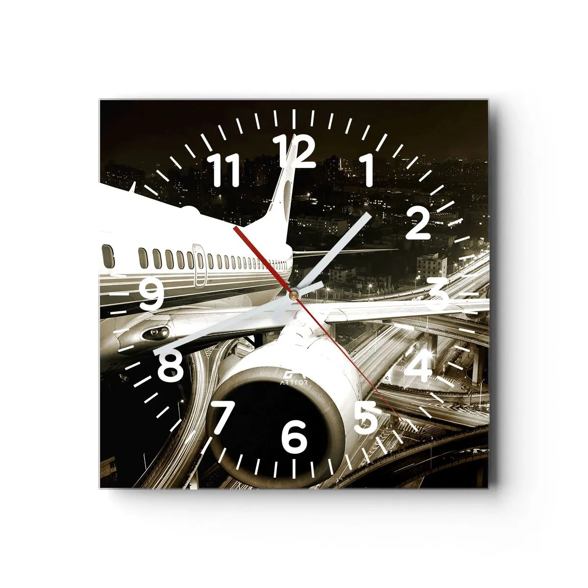 Reloj de pared - Reloj de vidrio - Vuela hacia la noche - 30x30 cm