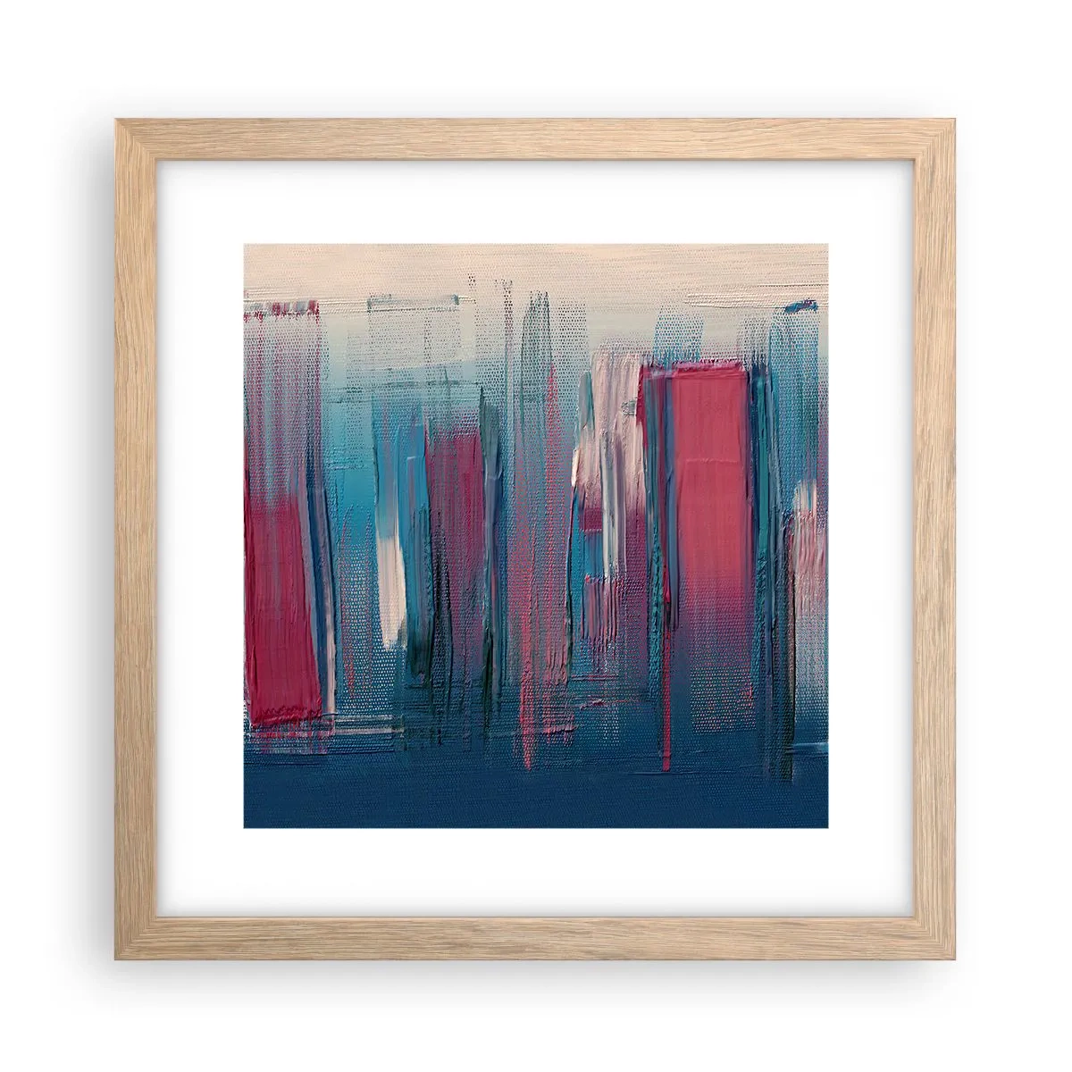 Póster en marco roble claro - Composición vertical en azul y rojo - 30x30 cm