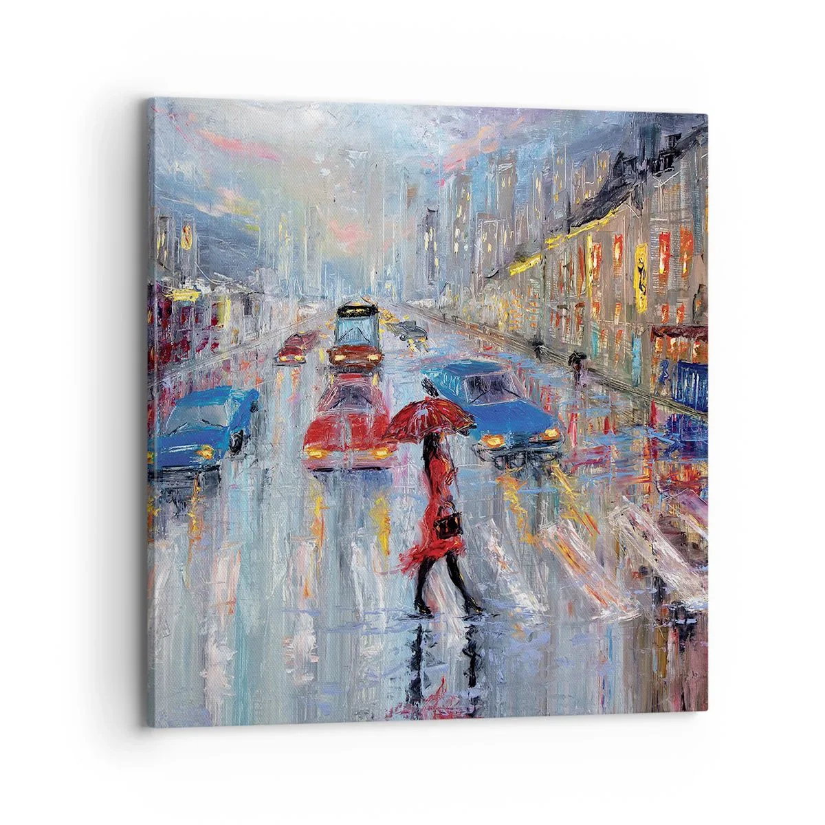 Cuadro sobre lienzo - Impresión de Imagen - Una tarde de lluvia en la ciudad - 70x70 cm
