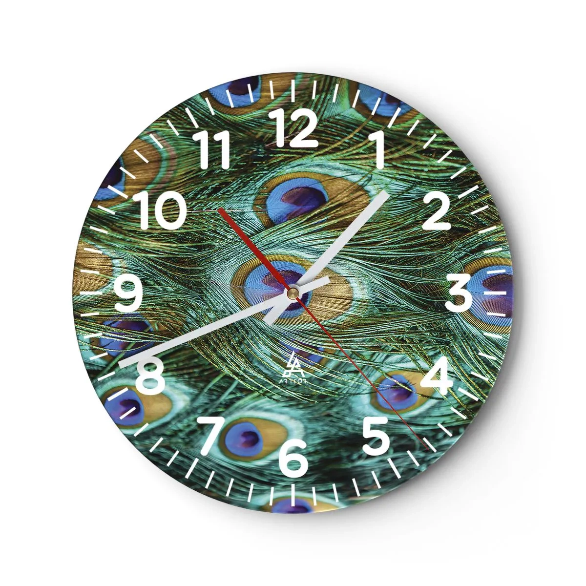 Reloj de pared - Reloj de vidrio - Mirada de pavo real - 30x30 cm