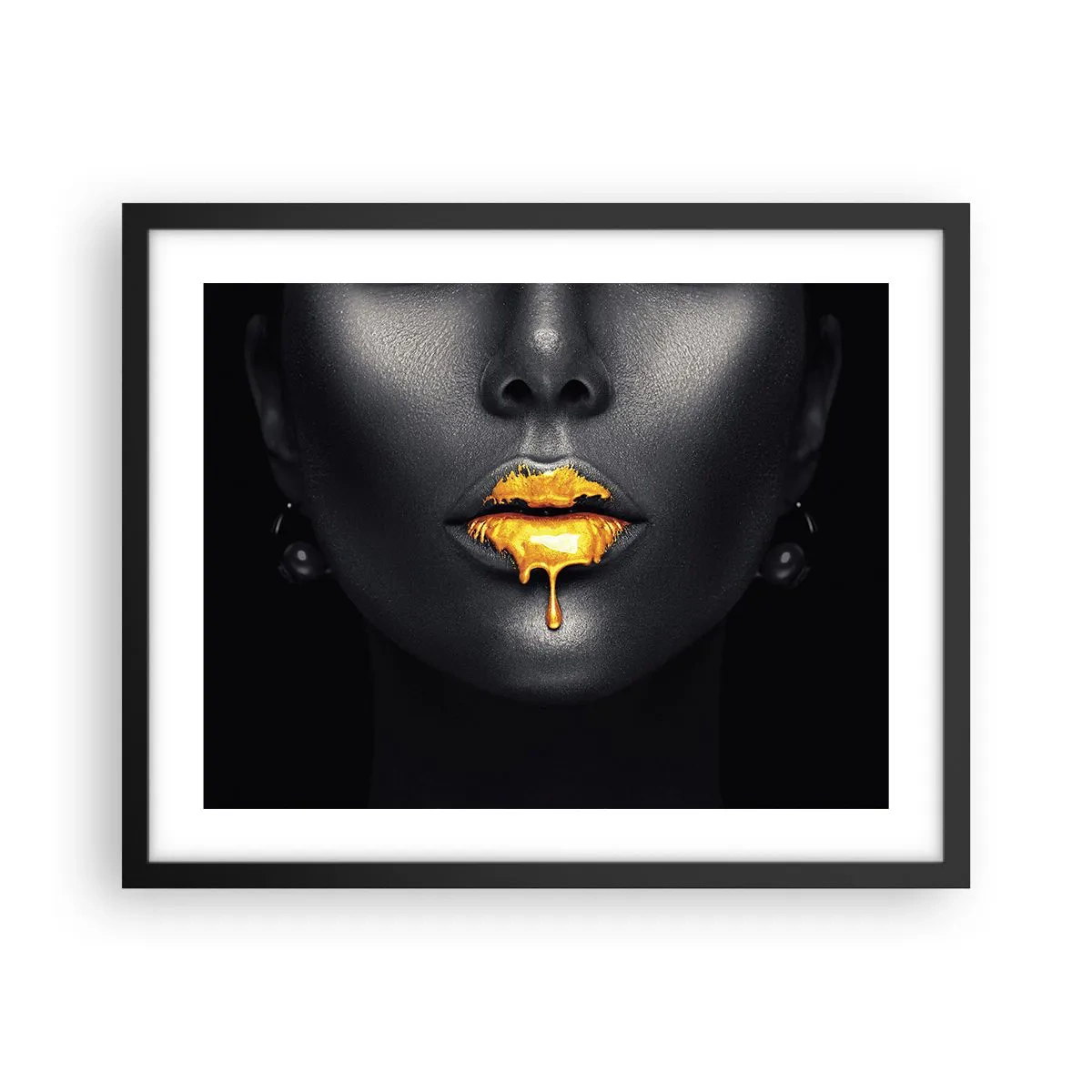 Póster en marco negro - Labios de oro - 50x40 cm