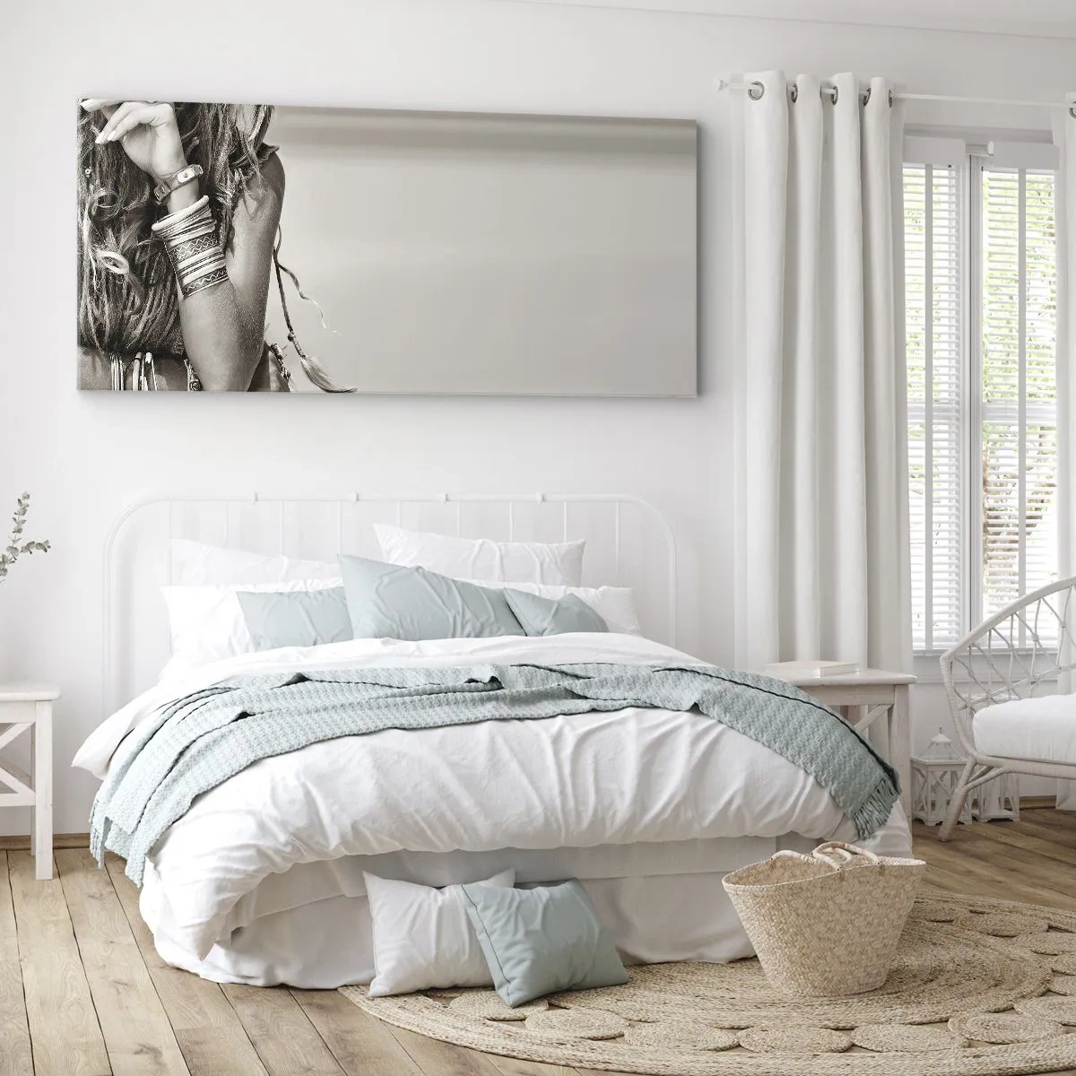 Cuadro sobre lienzo - Impresión de Imagen - Retrato de una mujer boho con joyas. - 120x50cm - Libertad natural - Decoración de pared moderna para salón y dormitorio ARTTOR