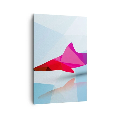 Cuadro sobre lienzo - Impresión de Imagen - Silueta geométrica de tiburón en tonos rosa y azul. - 80x120cm - Tiburón en espacio cristalino - Decoración de pared moderna para salón y dormitorio ARTTOR