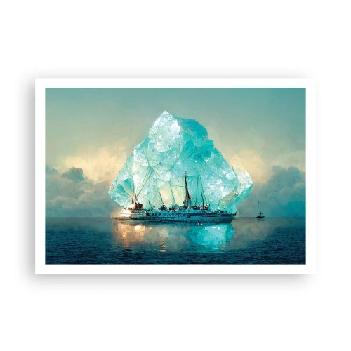 Póster - Un barco con un majestuoso iceberg al fondo. - 100x70cm - Diamante ártico - Decoración de pared moderna para salón y dormitorio ARTTOR