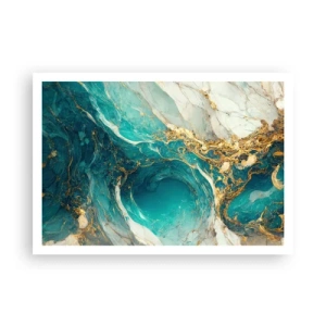 Póster - Una composición abstracta en tonos turquesa y dorado. - 100x70cm - Composición con vetas de oro - Decoración de pared moderna para salón y dormitorio ARTTOR