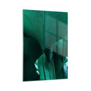 Cuadro sobre vidrio - Impresiones sobre Vidrio - Hojas tropicales en intensos tonos verdes. - 50x70cm - De cara a la luz - Decoración de pared moderna para salón y dormitorio ARTTOR