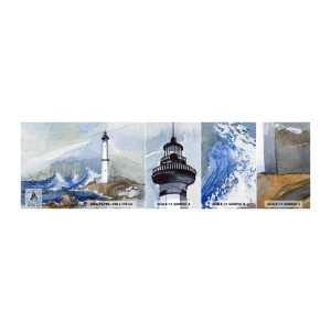 Muestra de fotomural autoadhesivo Deluxe Sticker - Contra la oscuridad y la tormenta - Faro, Paisaje, Océano - 100x30 cm