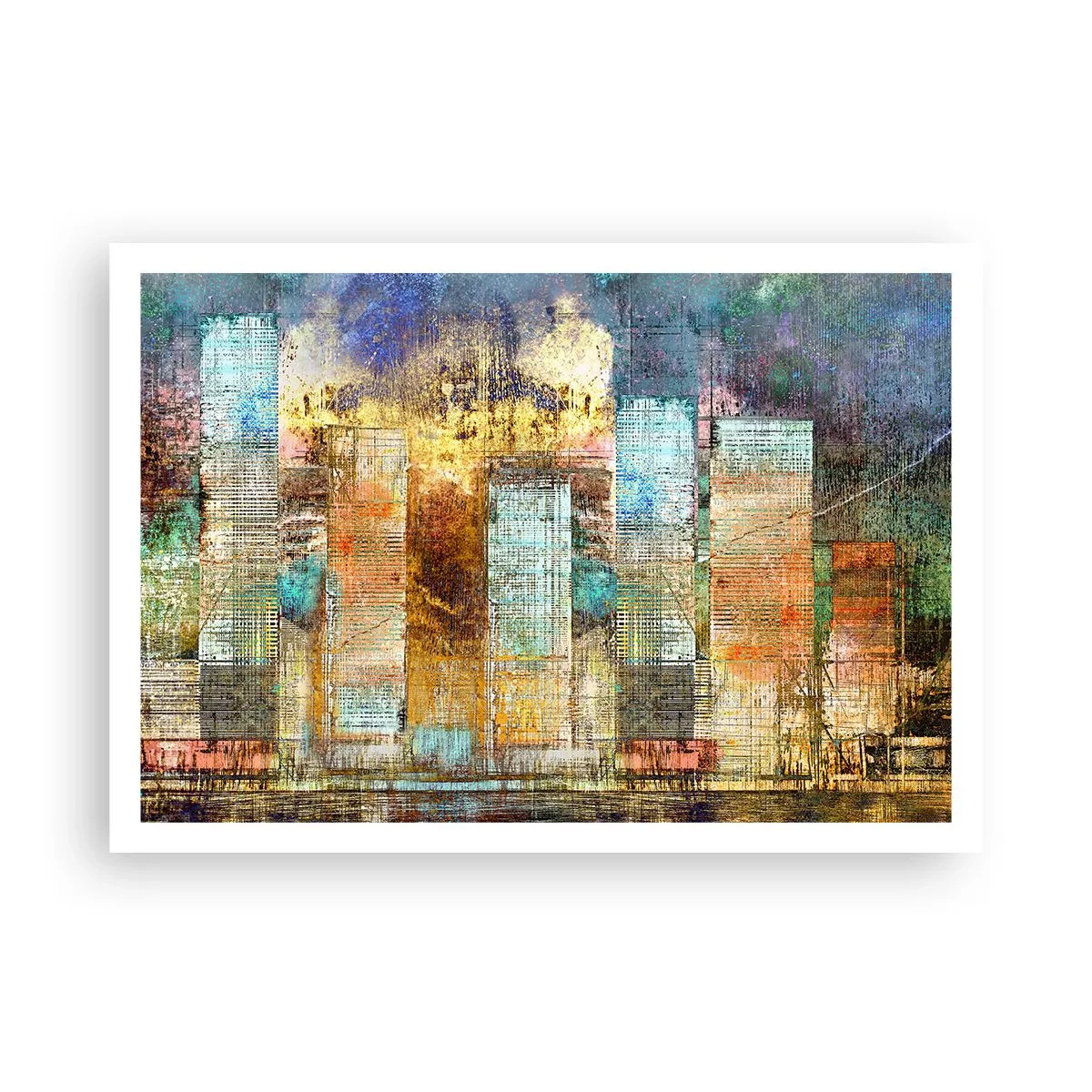 Póster - Rascacielos abstractos de estilo industrial - 100x70cm - Metrópolis soleada - Decoración de pared moderna para salón y dormitorio ARTTOR