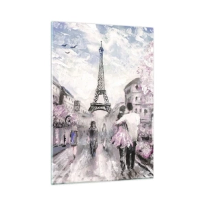 Cuadro sobre vidrio - Impresiones sobre Vidrio - Pareja romántica en París con la Torre Eiffel al fondo - 50x70cm - La ciudad del amor - Decoración de pared moderna para salón y dormitorio ARTTOR