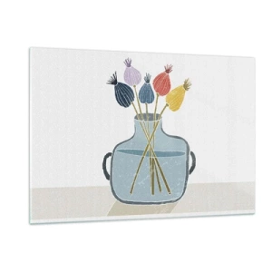 Cuadro sobre vidrio - Impresiones sobre Vidrio - Cabezas de amapola decorativas en una jarra de estilo gráfico. - 120x80cm - Como una semilla de amapola - Decoración de pared moderna para salón y dormitorio ARTTOR