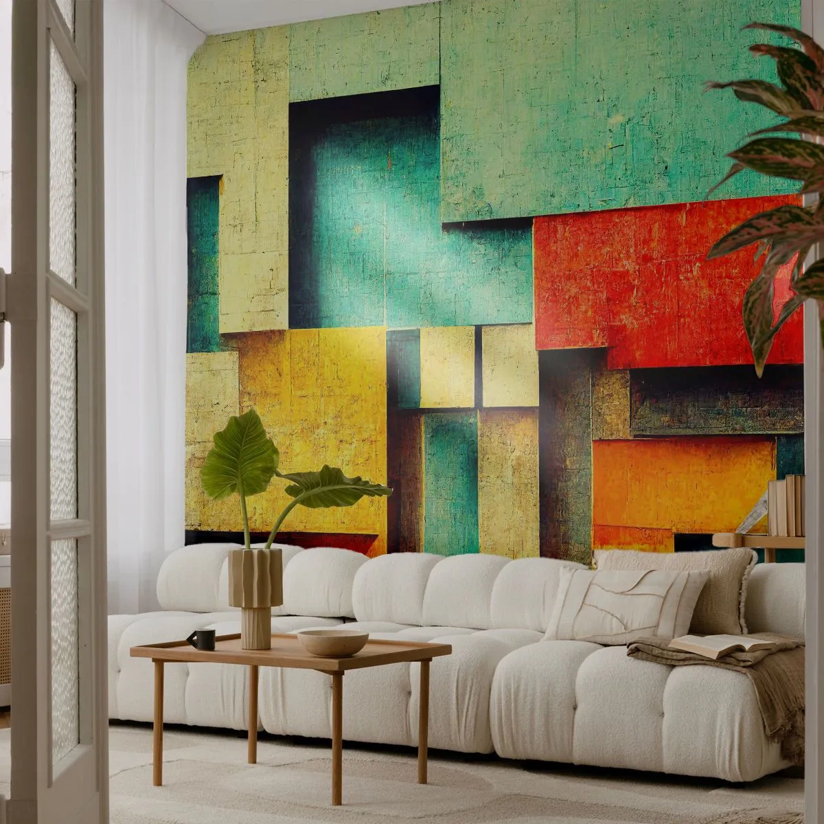 Fotomural Premium Canvas - Festival de ángulos rectos - 3D, Pedazo, Geométrico - 400x280 cm