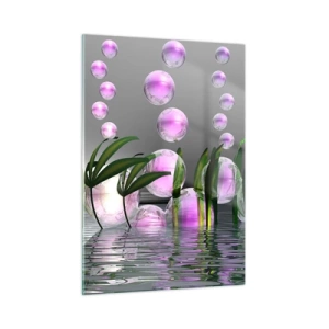 Cuadro sobre vidrio - Impresiones sobre Vidrio - Burbujas moradas flotando sobre el agua con plantas. - 50x70cm - Composición reflexiva de ligereza y vida - Decoración de pared moderna para salón y dormitorio ARTTOR