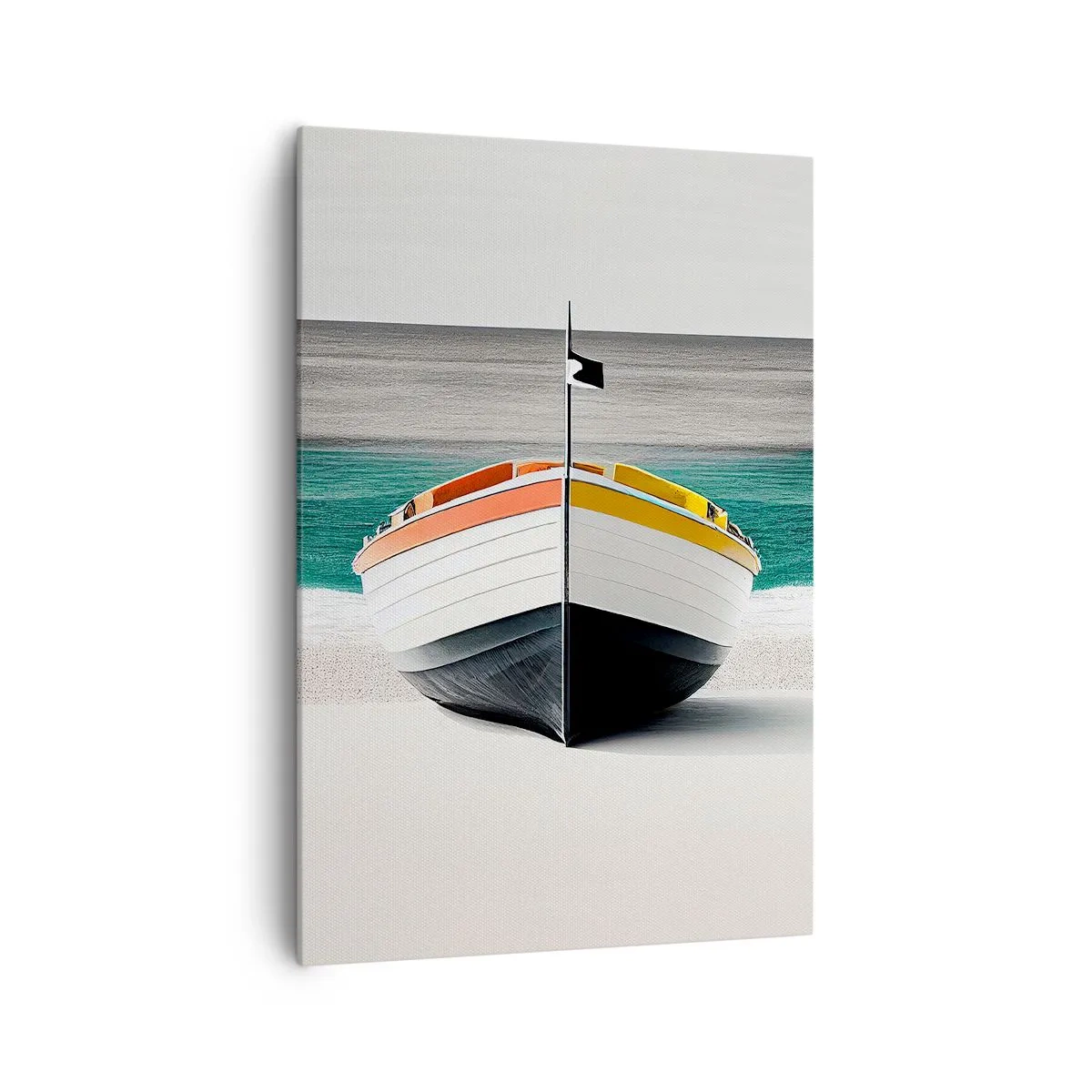 Cuadro sobre lienzo - Impresión de Imagen - Un barco en la playa con un mar turquesa al fondo. - 70x100cm - En su lugar exacto - Decoración de pared moderna para salón y dormitorio ARTTOR