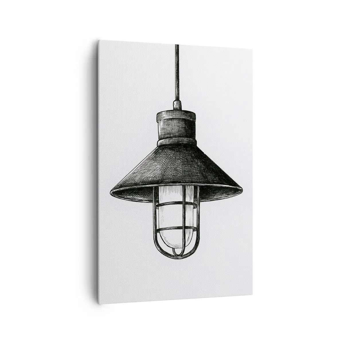 Cuadro sobre lienzo - Impresión de Imagen - Dibujo de una lámpara colgante retro sobre fondo blanco. - 80x120cm - Como hace años... - Decoración de pared moderna para salón y dormitorio ARTTOR