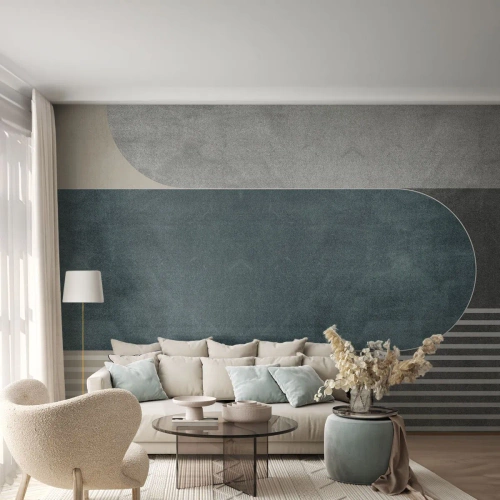 Fotomural Premium Sand - Composición geométrica en tonos grises y verdes. - 100x70cm - Composición horizontal - Decoración de pared moderna para salón y dormitorio ARTTOR
