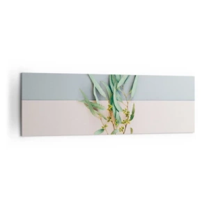 Cuadro sobre lienzo - Impresión de Imagen - Una rama con hojas sobre un fondo de tonos pastel. - 160x50cm - La sutileza del pastel - Decoración de pared moderna para salón y dormitorio ARTTOR