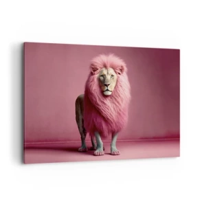 Cuadro sobre lienzo - Impresión de Imagen - Un león artísticamente representado con una melena rosa sobre un fondo rosa. - 100x70cm - Y ya no me tienes miedo - Decoración de pared moderna para salón y dormitorio ARTTOR