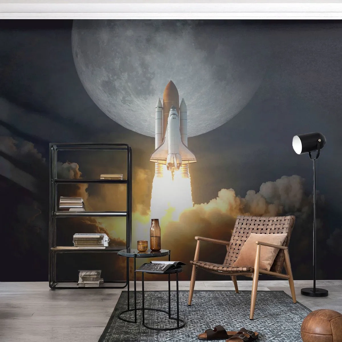 Fotomural Autadhesivo Deluxe Sticker - El comienzo de una aventura sobrenatural - Luna, un cohete espacial, NASA - 250x175 cm