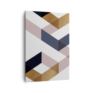 Cuadro sobre lienzo - Impresión de Imagen - Patrones geométricos en tonos dorados y azul marino. - 70x100cm - Rectas y ángulos - Decoración de pared moderna para salón y dormitorio ARTTOR