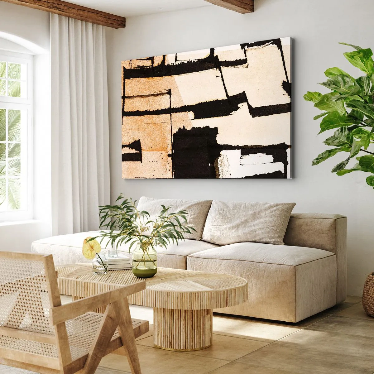 Cuadro sobre lienzo - Impresión de Imagen - Patrones geométricos en tonos marrones y beige. - 70x50cm - Aun así hay orden - Decoración de pared moderna para salón y dormitorio ARTTOR