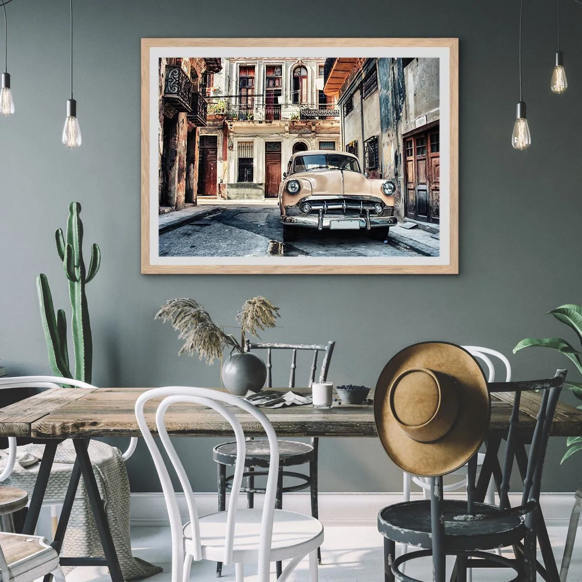 Póster en marco roble claro - Siesta en La Habana - 40x30 cm