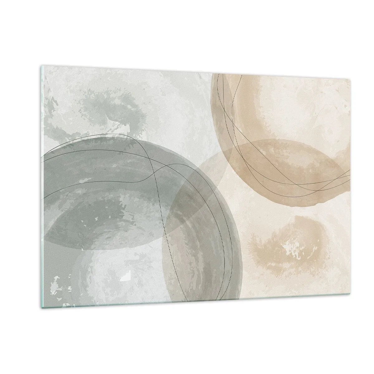 Cuadro sobre vidrio - Impresiones sobre Vidrio - Círculos y líneas pastel en una composición sutil. - 120x80cm - Mundos que se entrecruzan - Decoración de pared moderna para salón y dormitorio ARTTOR