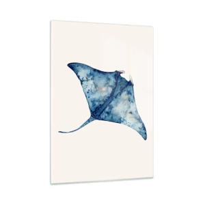 Cuadro sobre vidrio - Impresiones sobre Vidrio - Rayo azul marino en estilo acuarela sobre fondo blanco. - 50x70cm - La vida en azul - Decoración de pared moderna para salón y dormitorio ARTTOR