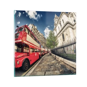 Cuadro sobre vidrio - Impresiones sobre Vidrio - Una calle de Londres en gris y rojo - 30x30 cm