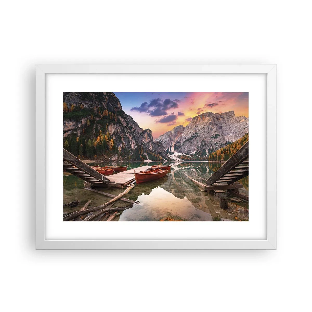 Póster en marco blanco - Espejo entre montañas - 40x30 cm