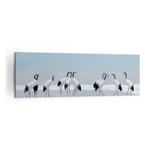 Cuadro sobre lienzo - Impresión de Imagen - Un grupo de grullas contra un cielo azul y el sol naciente. - 160x50cm - Después de un día caluroso - Decoración de pared moderna para salón y dormitorio ARTTOR