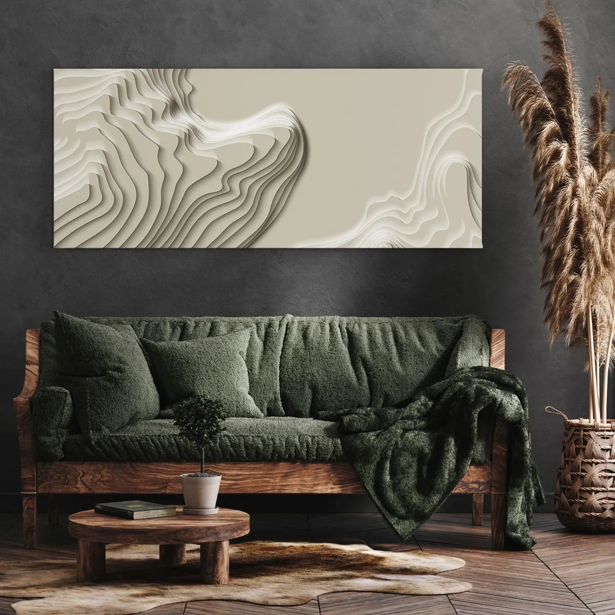 Cuadro sobre lienzo - Impresión de Imagen - Un patrón abstracto en tonos beige con efecto lineal. - 120x50cm - Topografía del arte - Decoración de pared moderna para salón y dormitorio ARTTOR